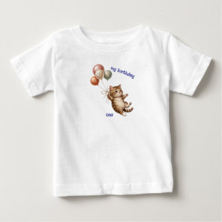 Para Bebê Camiseta de Aniversário de 1 Ano do Gatinho Fofo