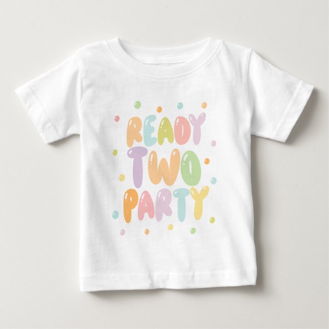 Para Bebê Camiseta de Aniversário de 2 anos Ready Two Party  (Frente)