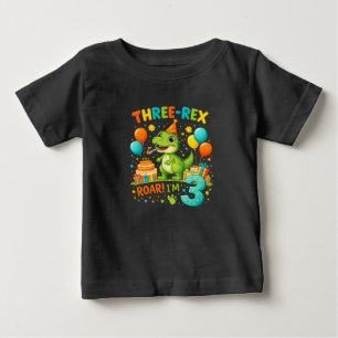 Para Bebê Camiseta de Aniversário de Criança – Três Rex Dino