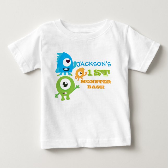 Para Bebê Camiseta de aniversário de monstro, primeiro anive (Frente)