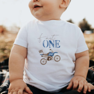 Para Bebê Camiseta de Aniversário de Moto Off-Road Azul Fast