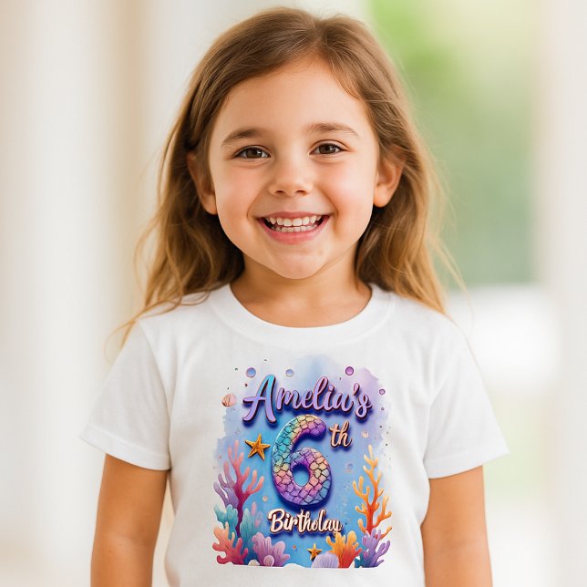 Para Bebê Camiseta de Aniversário de Sereia – Nome e Idade P (Criador carregado)