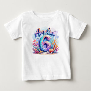 Para Bebê Camiseta de Aniversário de Sereia – Nome e Idade P