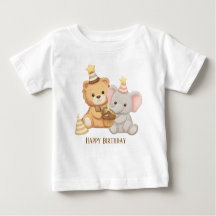 Camiseta de aniversário de urso de pelúcia e elefa