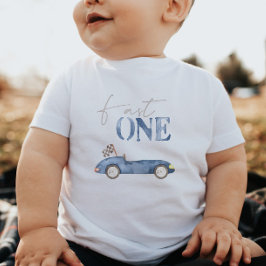 Para Bebê Camiseta de aniversário do Carro Azul Rápido de Um