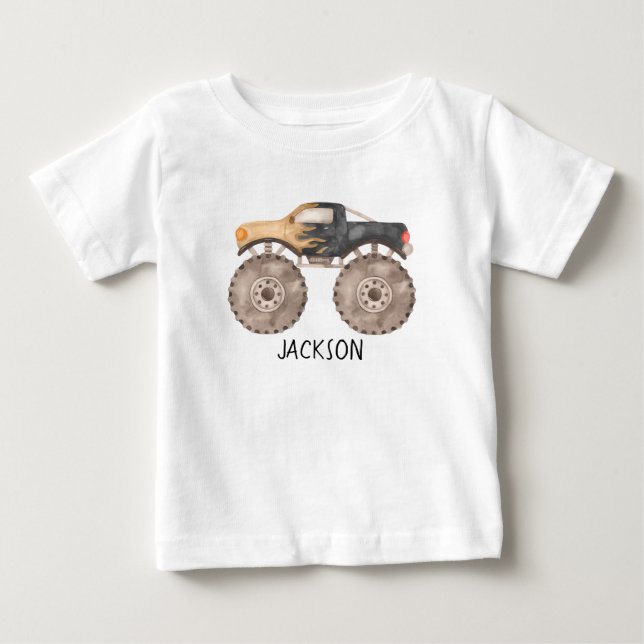 Para Bebê Camiseta de aniversário Monster Truck personalizad (Frente)