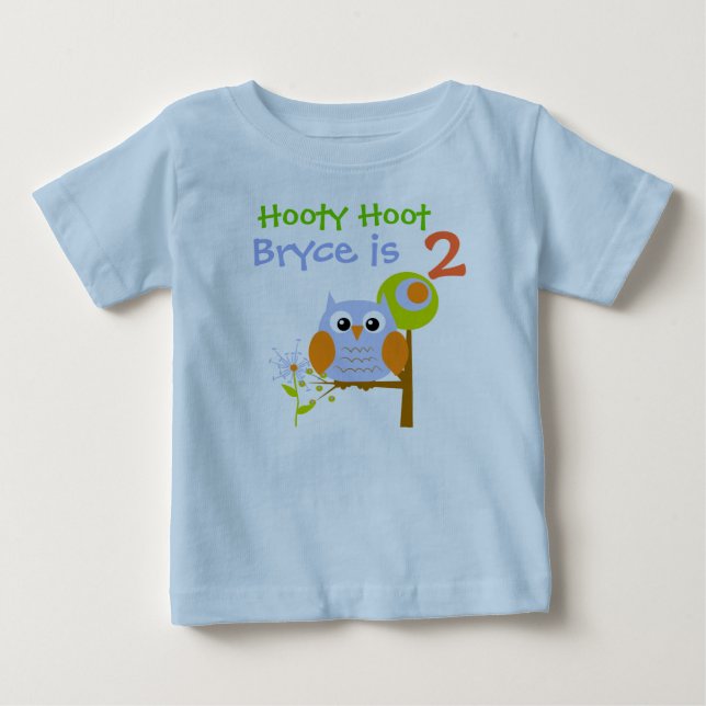 Para Bebê Camiseta de aniversário personalizada Blue Boy Owl (Frente)