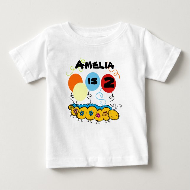 Para Bebê Camiseta de aniversário personalizável da lagarta (Frente)