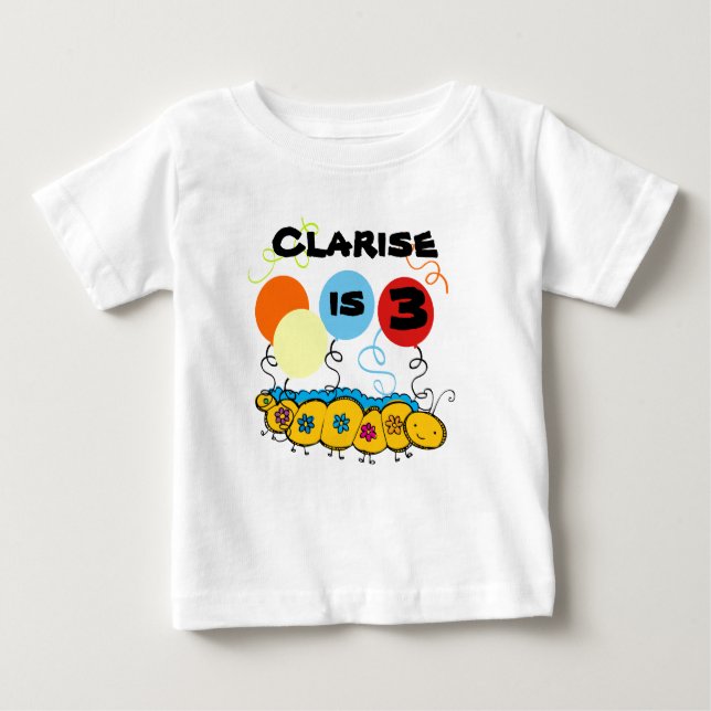 Para Bebê Camiseta de aniversário personalizável da lagarta (Frente)