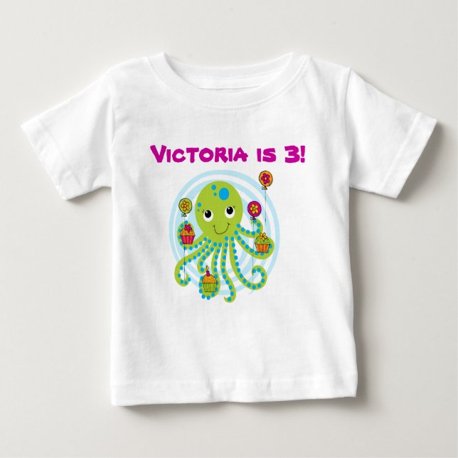 Para Bebê Camiseta de aniversário personalizável Octopus (Frente)