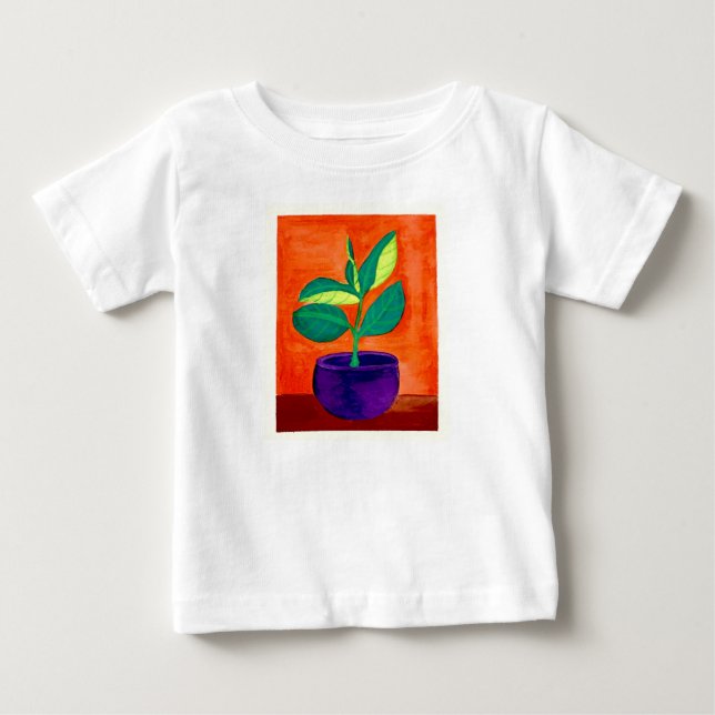 Para Bebê Camiseta De Arte De Plantas Pintadas Por Brincadei (Frente)