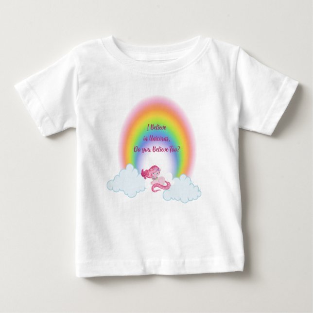 Para Bebê Camiseta de Baby Girl com Rainbow e Unicorn (Frente)