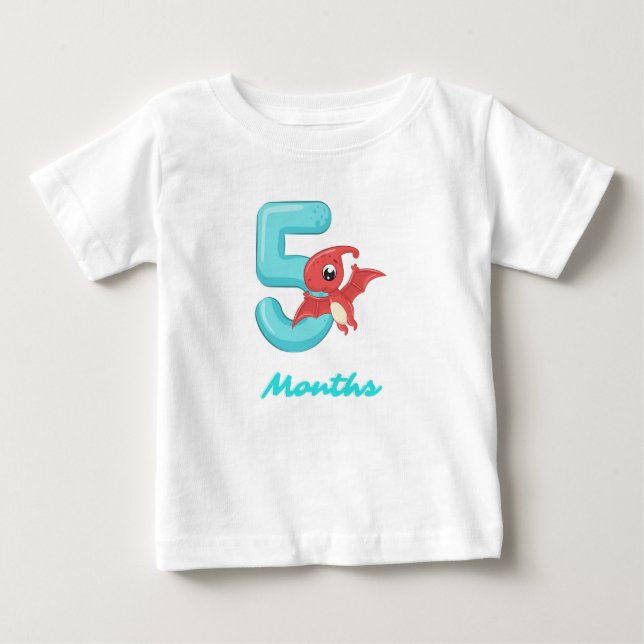 Para Bebê Camiseta de bebé de dinossauro fofo de cinco meses (Frente)
