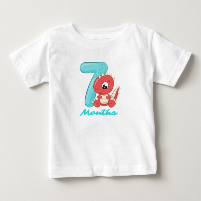 Para Bebê Camiseta de bebé dinossauro fofo de sete meses (Frente)