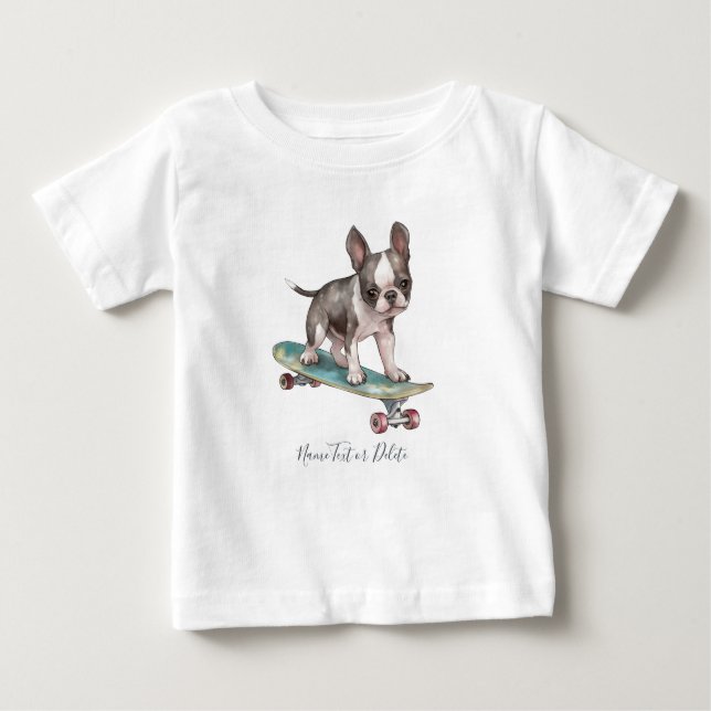 Para Bebê Camiseta de Boston Terrier Aquarela (Frente)