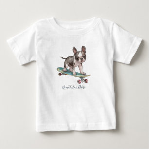 Para Bebê Camiseta de Boston Terrier em Aquarela