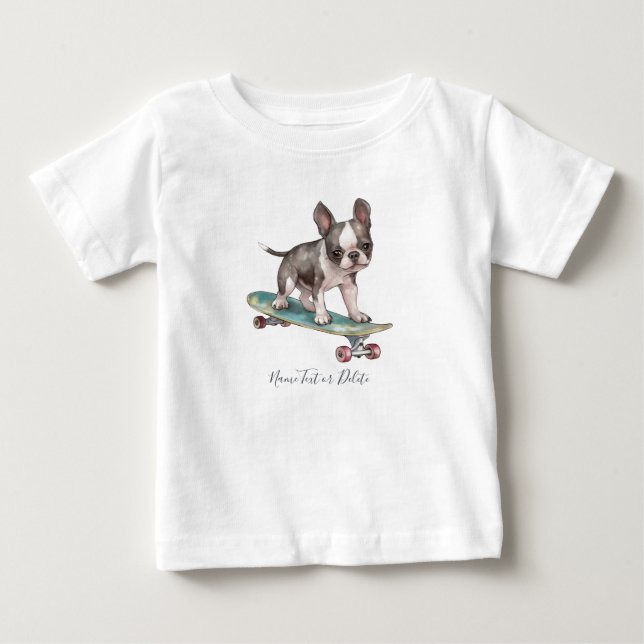 Para Bebê Camiseta de Boston Terrier em Aquarela (Frente)