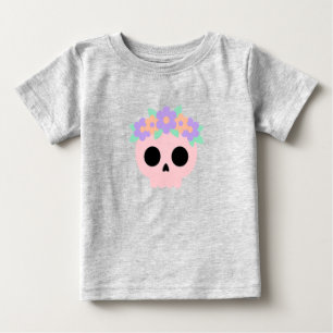 Para Bebê Camiseta de Caveira Floral Pastel com Coroa de Flo