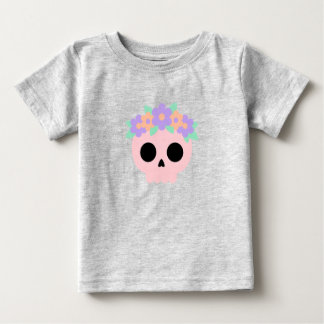 Para Bebê Camiseta de Caveira Floral Pastel com Coroa de Flo
