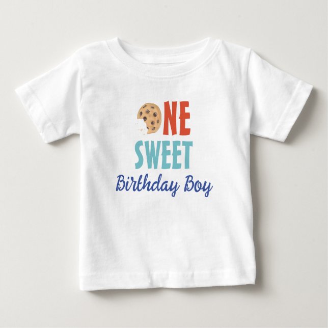 Para Bebê Camiseta de Cookie de Aniversário de Um Menino Doc (Frente)