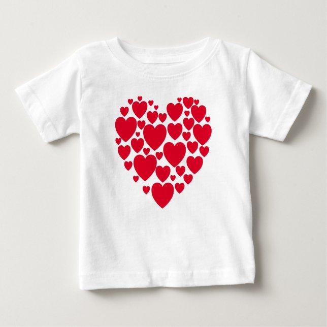 Para Bebê Camiseta de corações vermelhas (Frente)