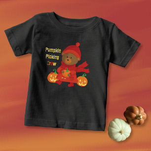 Para Bebê Camiseta de criança Urso Marrom Fofo com Abóbora