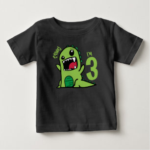 Para Bebê Camiseta de Dinossauro de Aniversário de 3 Anos Ra