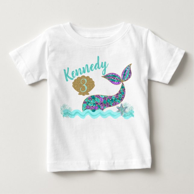 Para Bebê Camiseta de festa de aniversário de sereia, person (Frente)