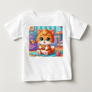 Para Bebê Camiseta de Gatinho Brincalhão Com Um Biscoito