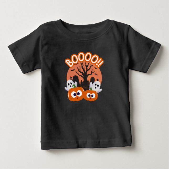 Para Bebê Camiseta de Halloween BOOO Abóbora Fantasma (Frente)