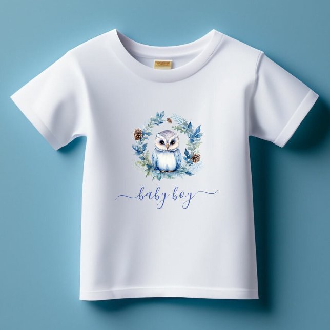 Para Bebê Camiseta de inverno Coruja Aquarela Menino (Winter Owl Watercolor Boy Baby T-Shirt)