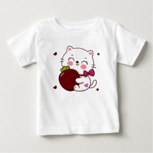 Para Bebê Camiseta de Jersey Fina Strawberry Kitty Love Baby