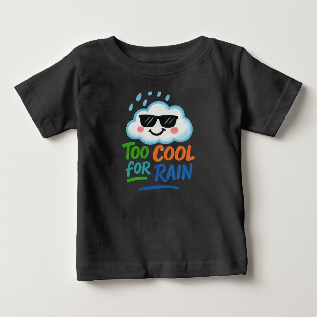 Para Bebê Camiseta de Jersey Fina Too Cool Rain Cute Cloud B (Frente)