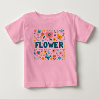 Para Bebê Camiseta de Meninas com Letras e Flores Cutas