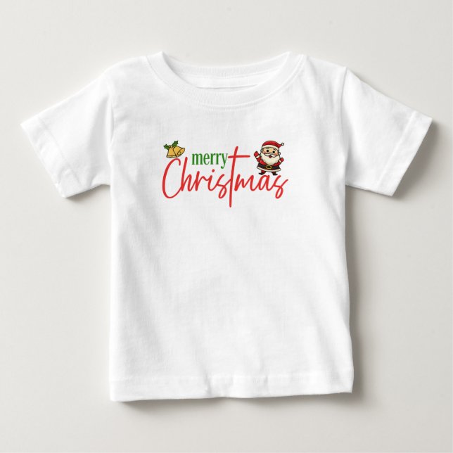 Para Bebê Camiseta de Natal Alegre com Letra de Papai Noel F (Frente)