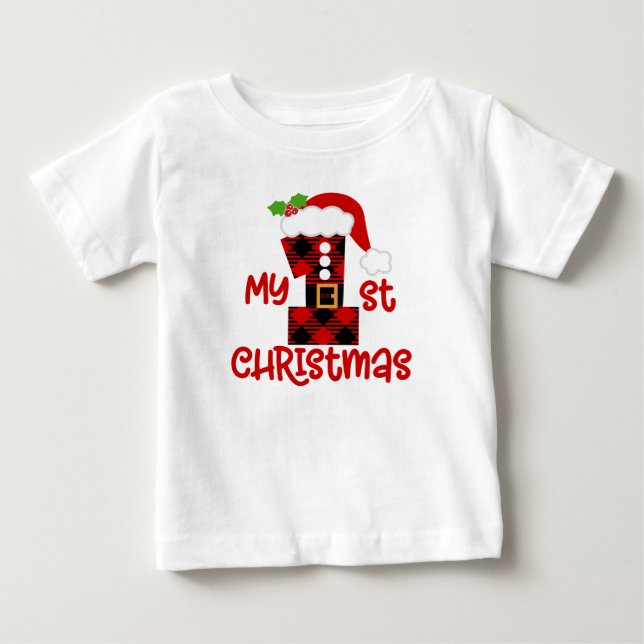 Para Bebê Camiseta de Natal da xadrez Buffalo 1rua (Frente)
