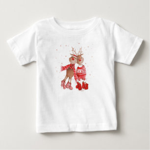 Para Bebê Camiseta de Natal de Rena Fofa – 3D Aconchegante