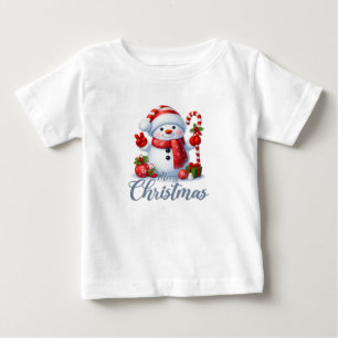 Para Bebê Camiseta de Natal do Boneco de Neve Sorridente com