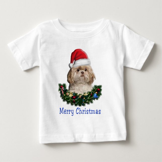 Para Bebê Camiseta de Natal do Cão Shih-Tsu (Frente)
