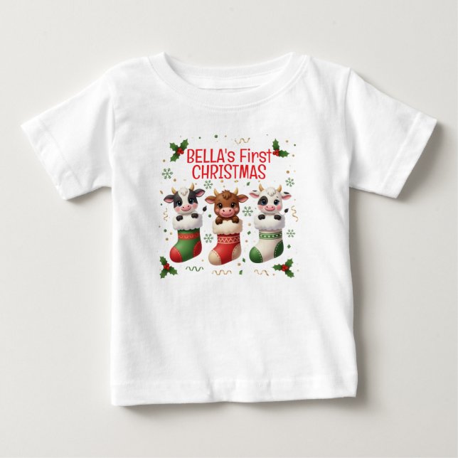 Para Bebê Camiseta de Natal Personalizada do Primeiro Boi do (Frente)