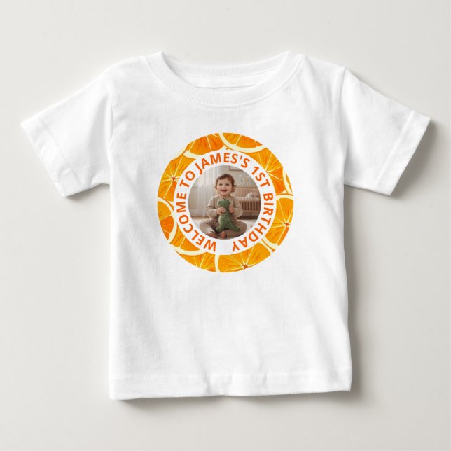 Para Bebê Camiseta de Primeiro Aniversário Personalizada com (Frente)