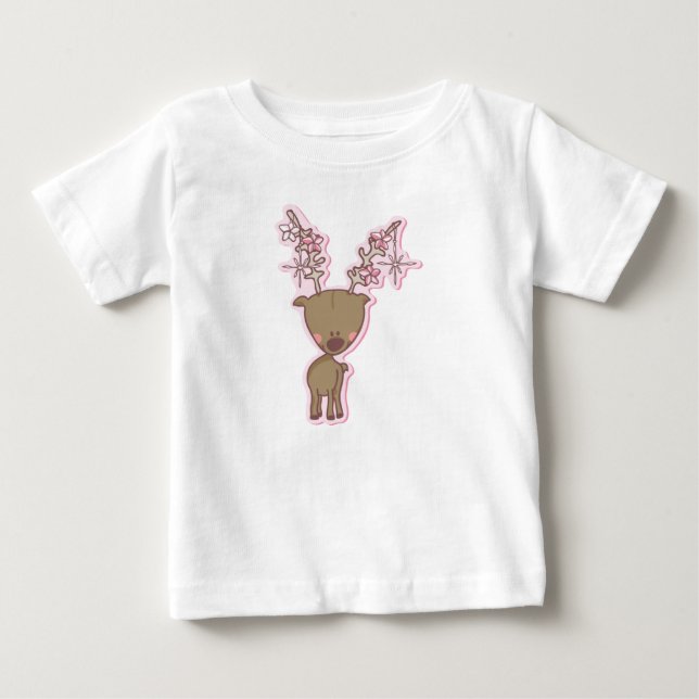 Para Bebê Camiseta de Rena Rosa (Frente)