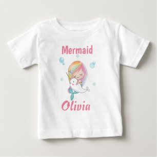 Para Bebê Camiseta de sereia Narwhal e camiseta de sereia