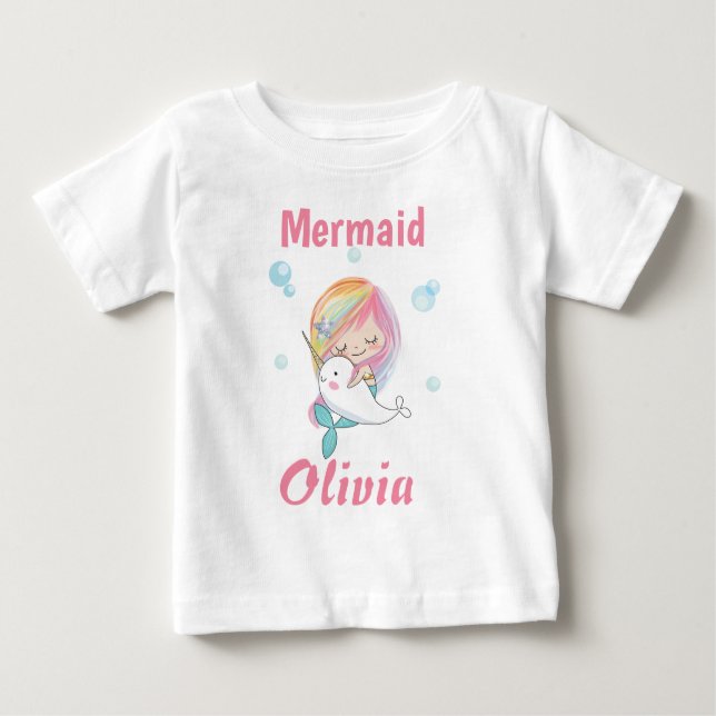 Para Bebê Camiseta de sereia Narwhal e camiseta de sereia (Frente)