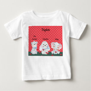 Para Bebê Camiseta de triplos em vermelho com animais