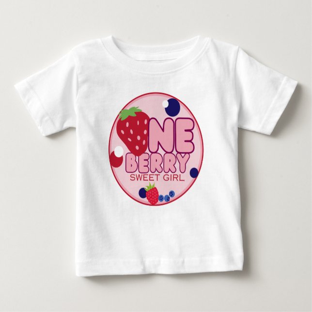 Para Bebê Camiseta de um ano da Menina Doce Morango (Frente)