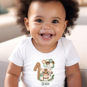 Para Bebê Camiseta de um primeiro aniversario de Tigre Selva