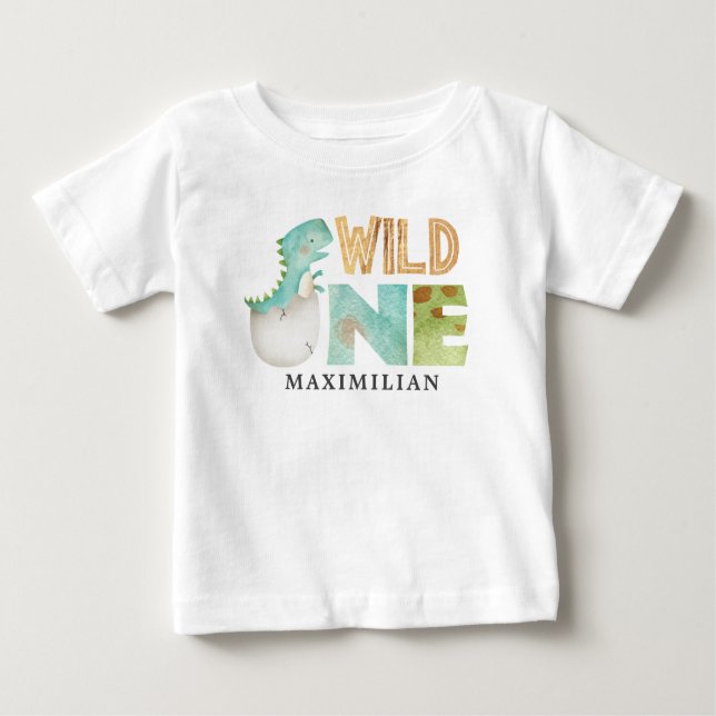 Para Bebê Camiseta de Um primeiro aniversario, Um Dinossauro (Frente)