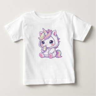 Para Bebê Camiseta de unicórnio chibi fofo