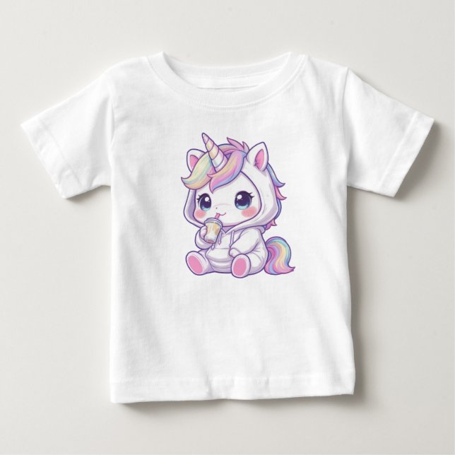 Para Bebê Camiseta de unicórnio chibi fofo (Frente)